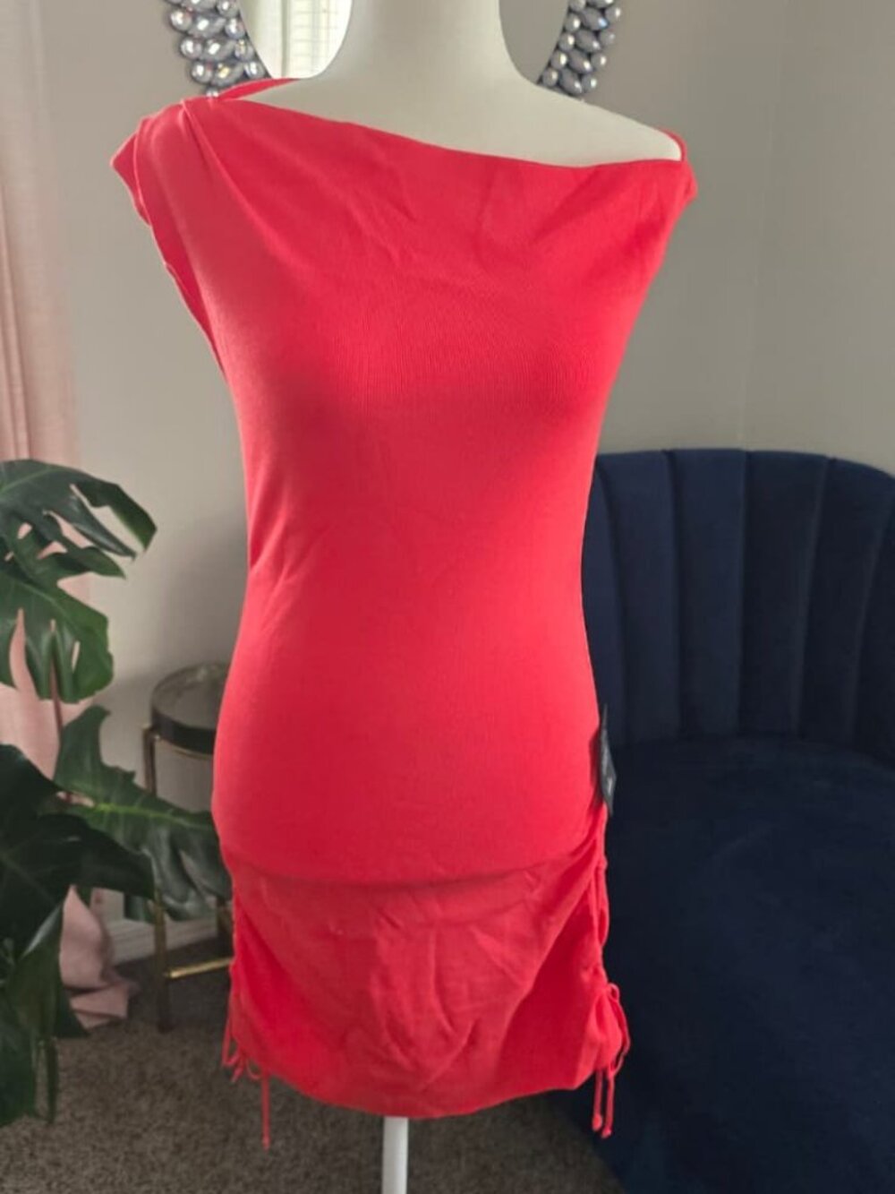 Lulus Adalinda Coral Pink Ruched Mini Dress - S